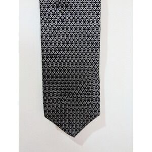Burma Bibas Mens Silk Necktie Black Silver Geometric Chain Link Pattern Tie